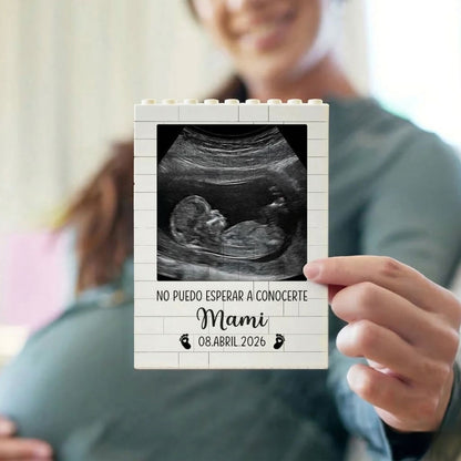 Puzzle de bloques con foto de ecografía de bebé, nombre, fecha y texto